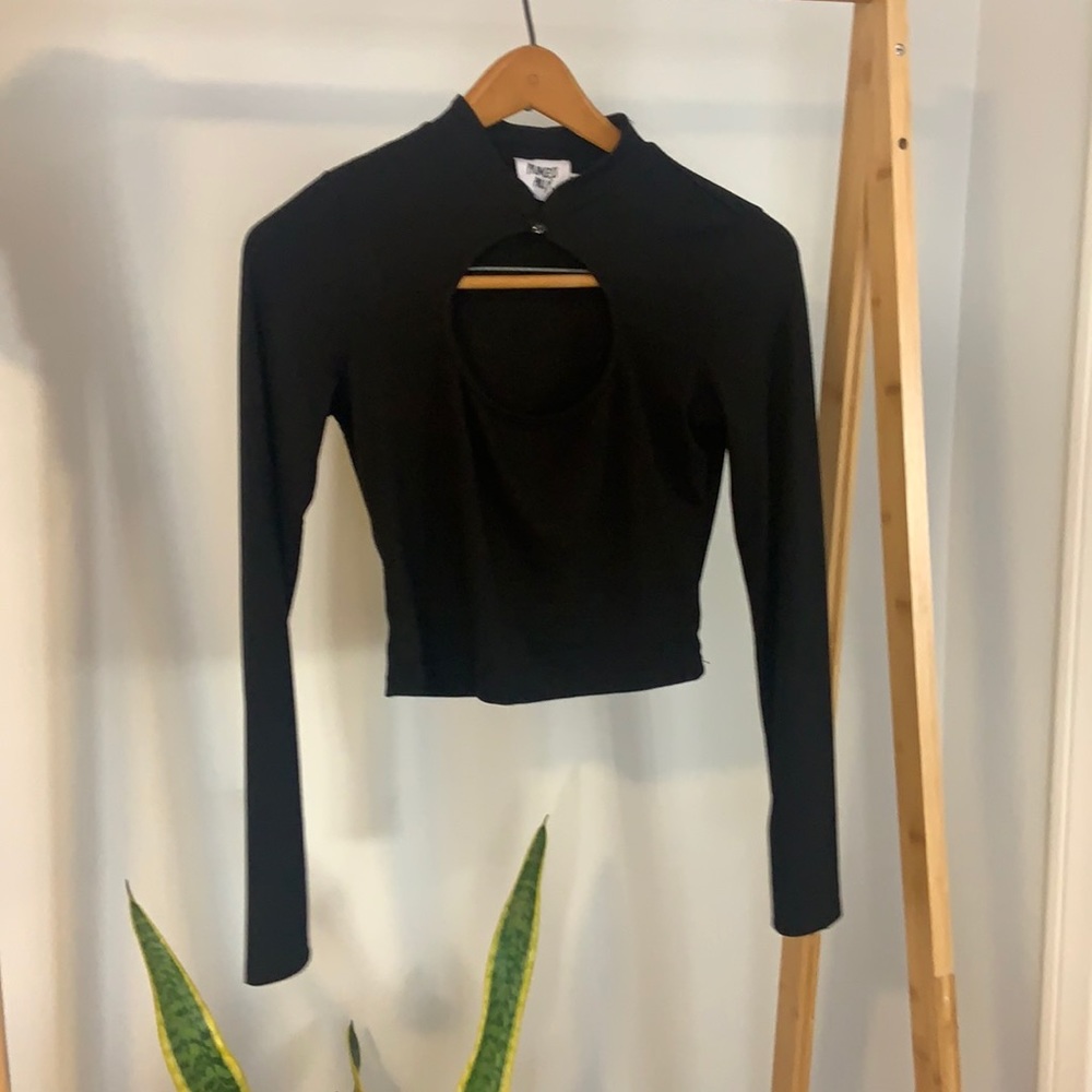 Princess Poly Black cropped long sleeve with cute front opening - worn once!